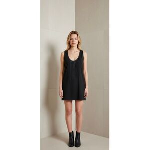 Givenchy Black Sleeveless Pleated Front Viscose Tunic Top Lambskin Trim Size M (